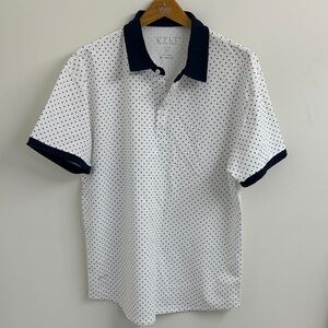 BYLT Luxe White Polo with Navy Collar and Sleeve Trim